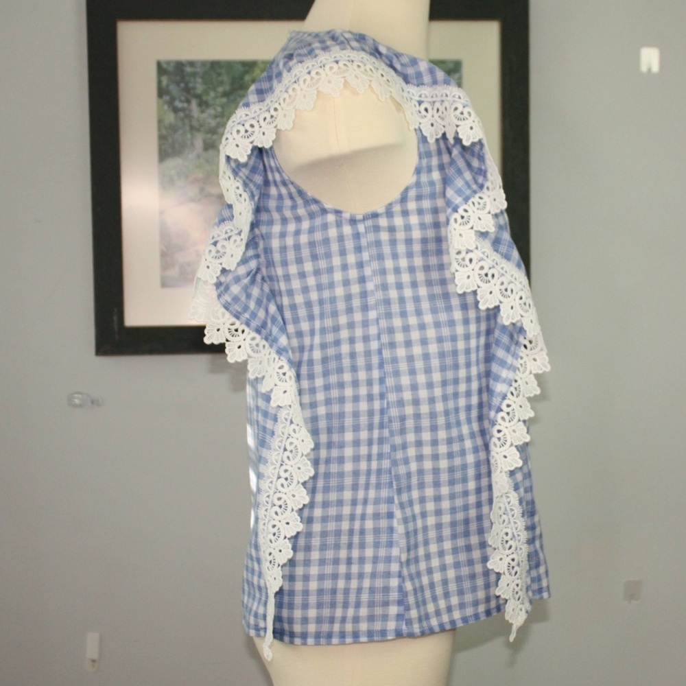 Baby Blue Gingam Ruffle Top Size Small - Picture 4 of 12